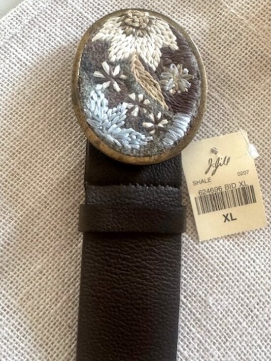 J Jill  Embroidered Floral Metal Buckle Leather Belt Boho Hippie Country main image 5